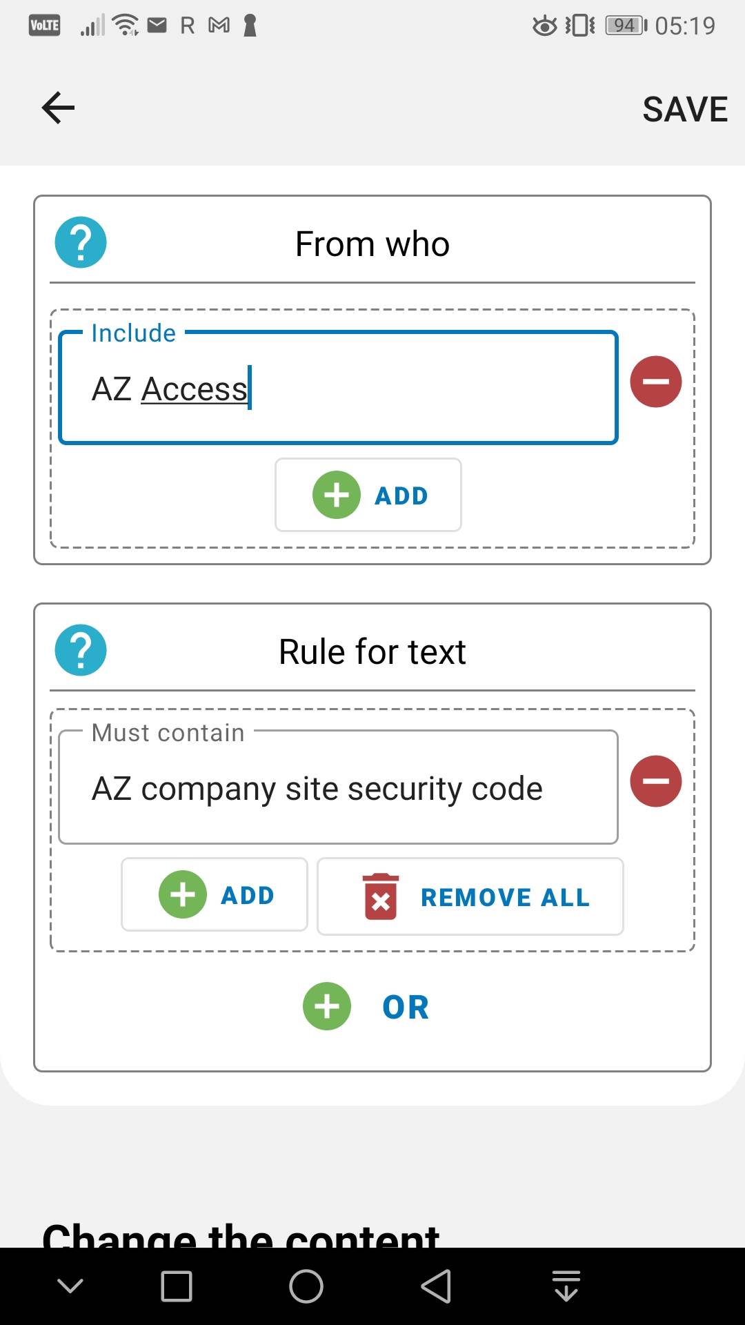 SMS Absender Filter auf SMS Forwarder