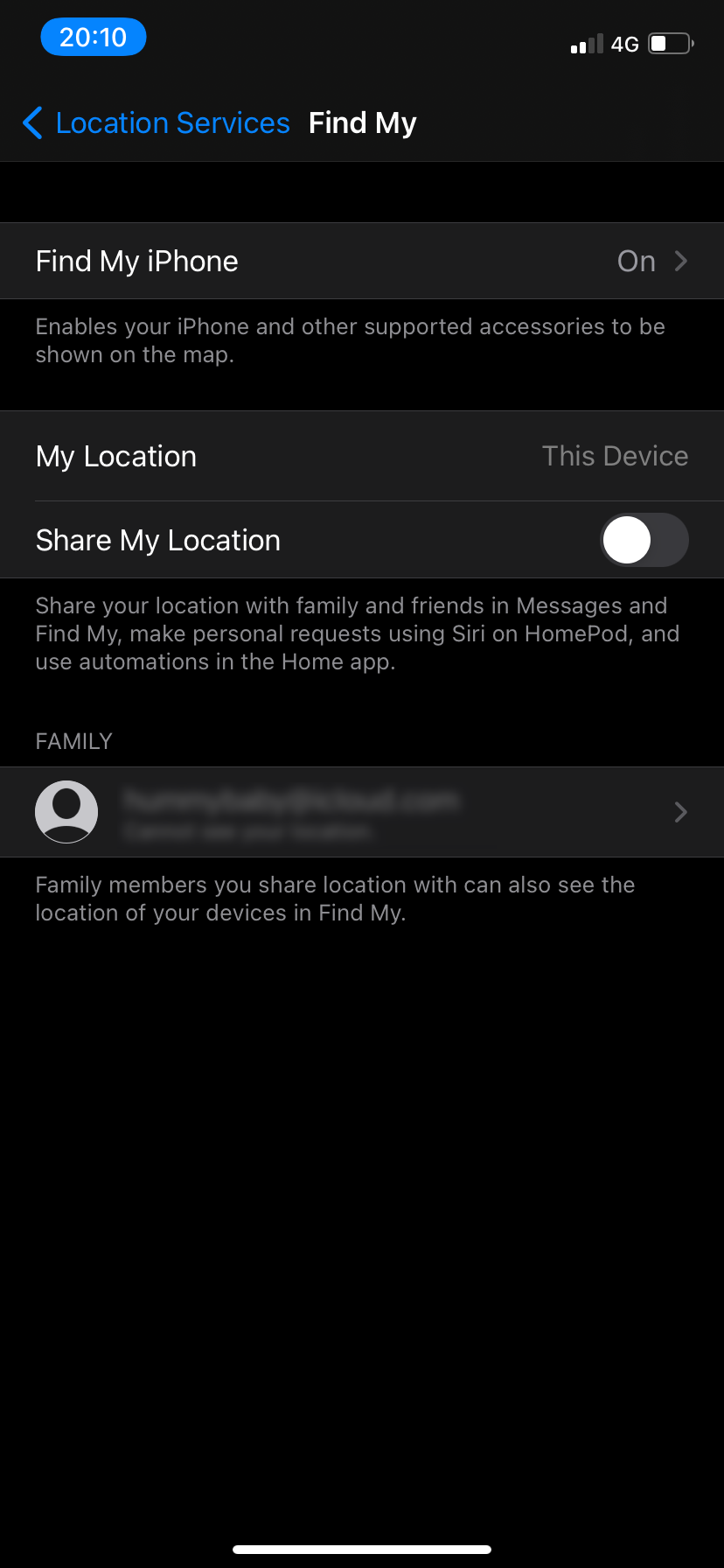 Share My Location settings.