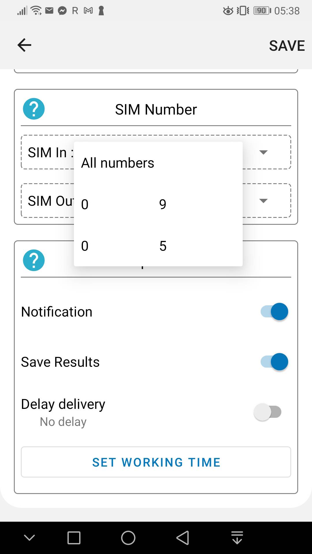 Auswahl der SIM-Karte in SMS Forwarder