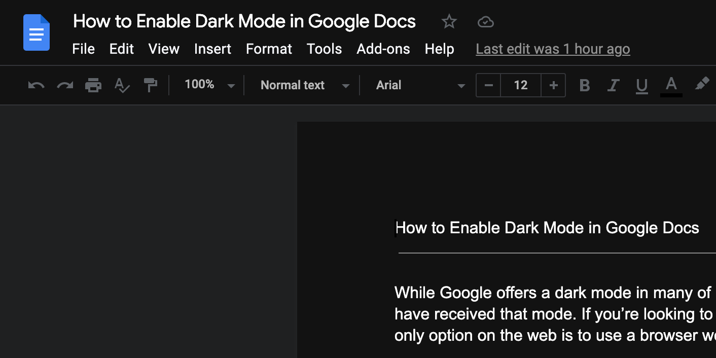 Google Docs in dark mode