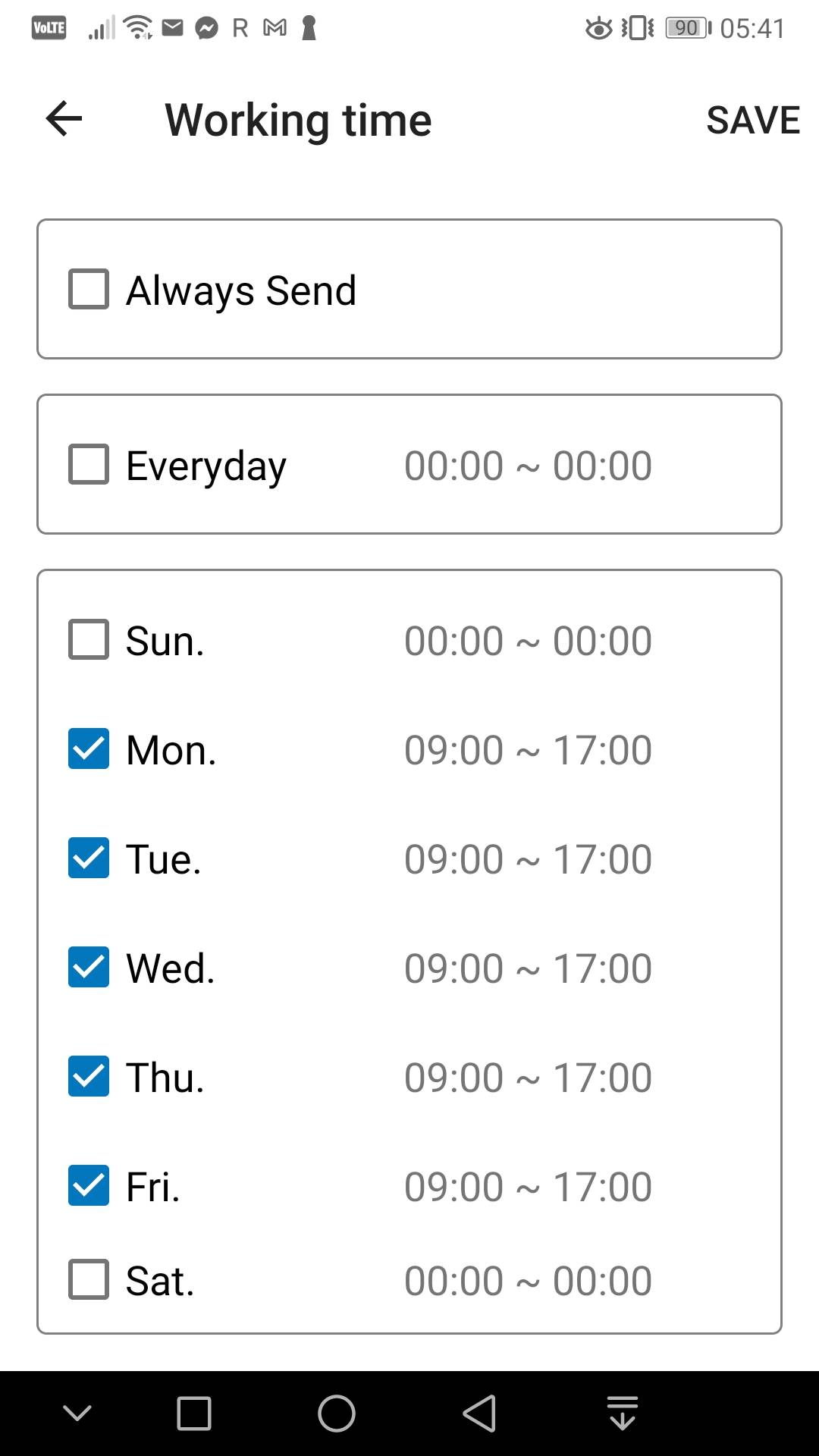 Einstellung arbeitszeit für SMS Forwarder