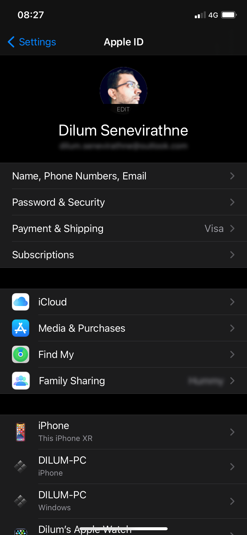 Apple ID settings on iPhone.