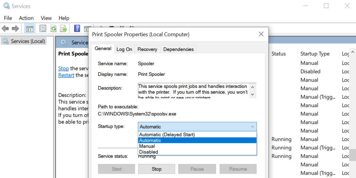 Automate Print Spooler in Windows 10