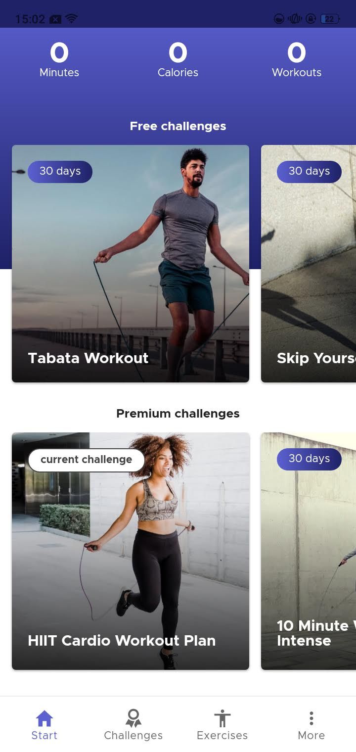 Fitness challenge app homepage