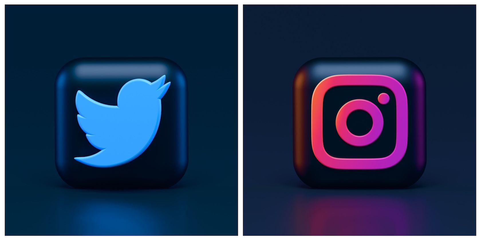 The 3D versions of the Twitter and Instagram icons