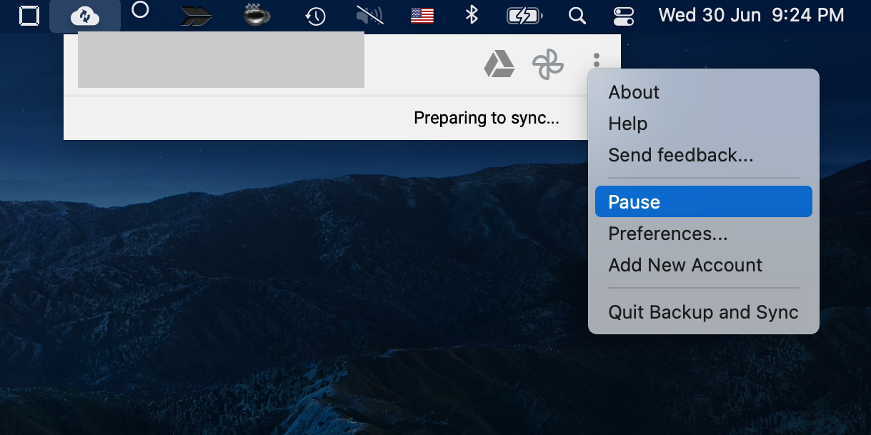 Pause Google Drive sync on Mac