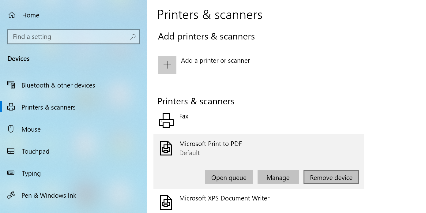 Remove a printer in Windows 10