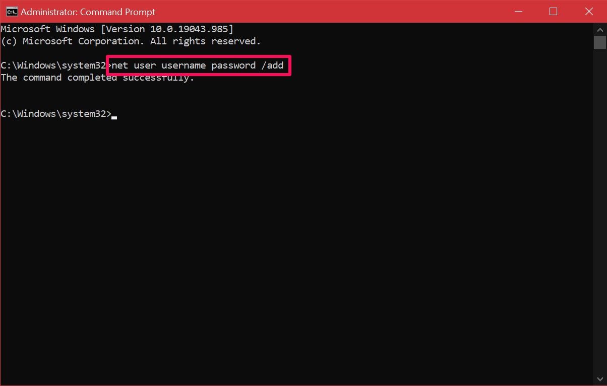 Command line to create use account in CMD