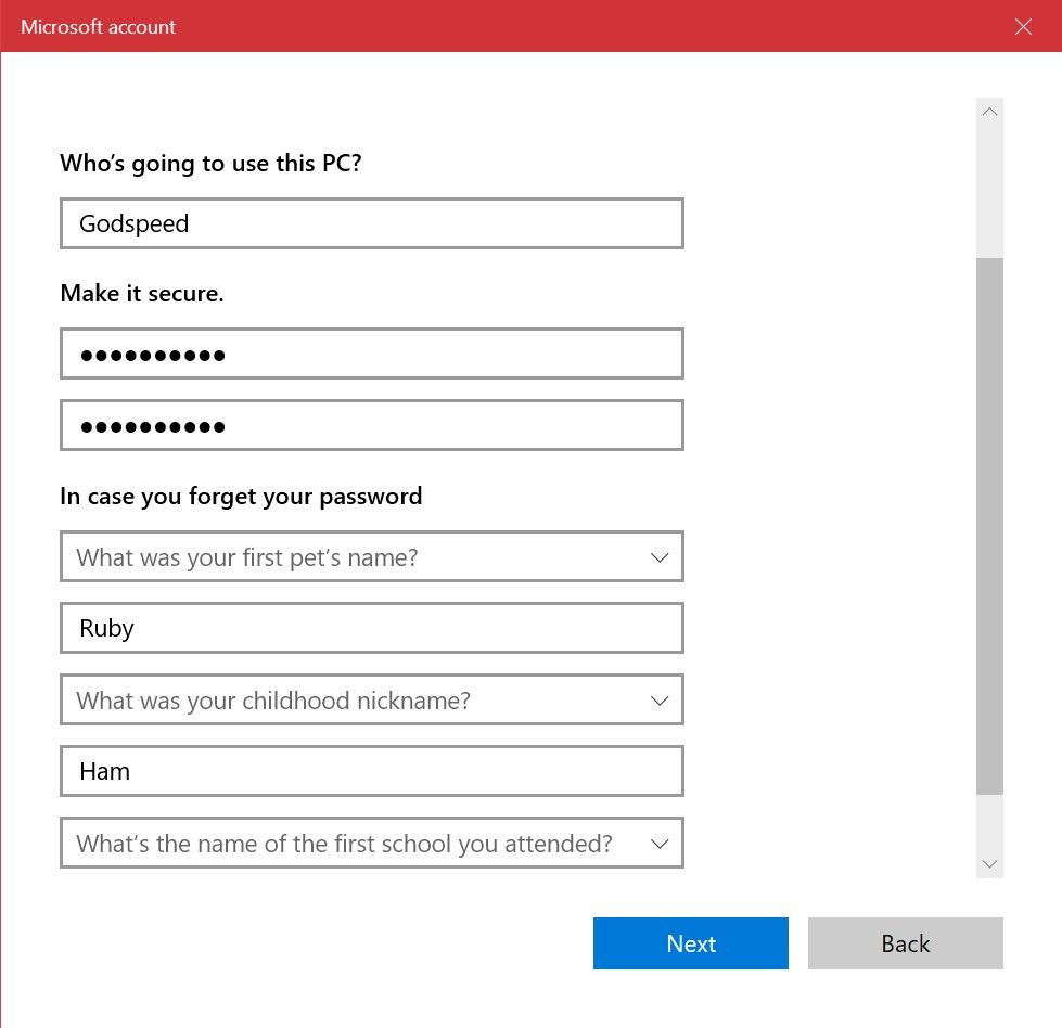 Filling account user account information