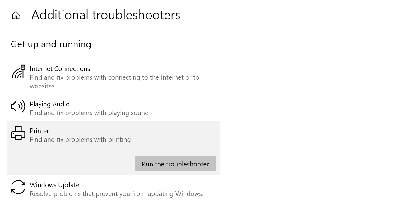 Run Printer troubleshooter