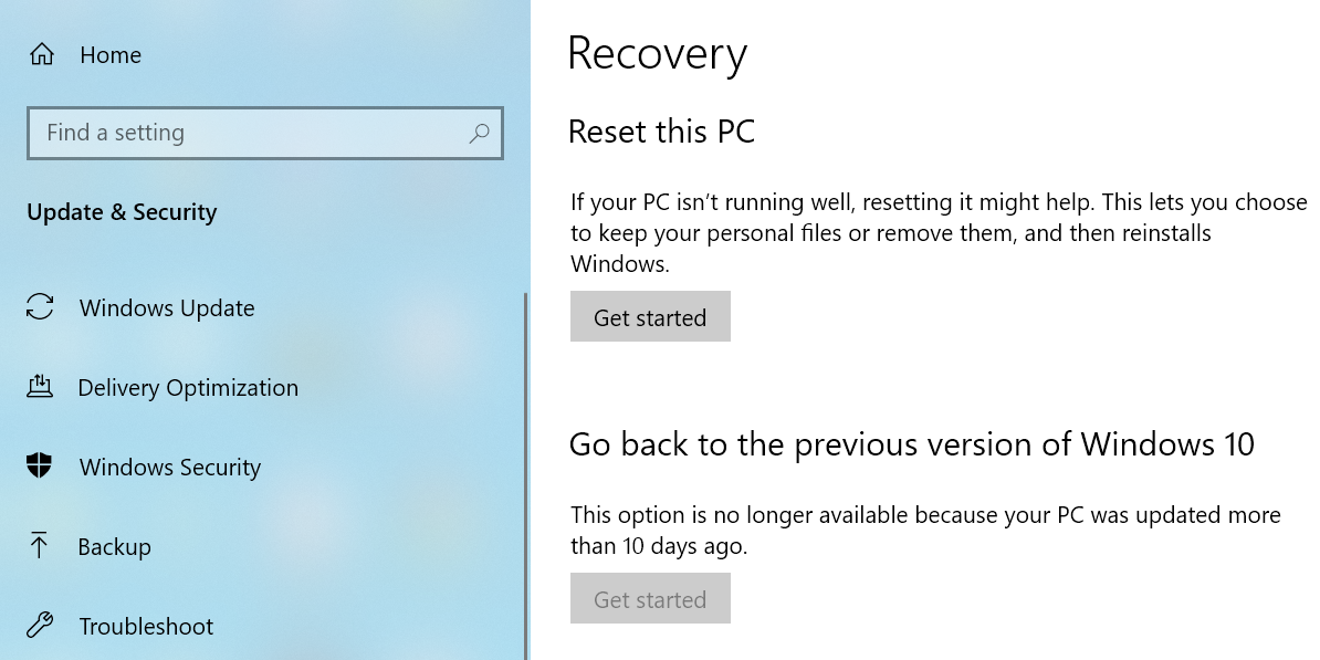 Reset Windows 10