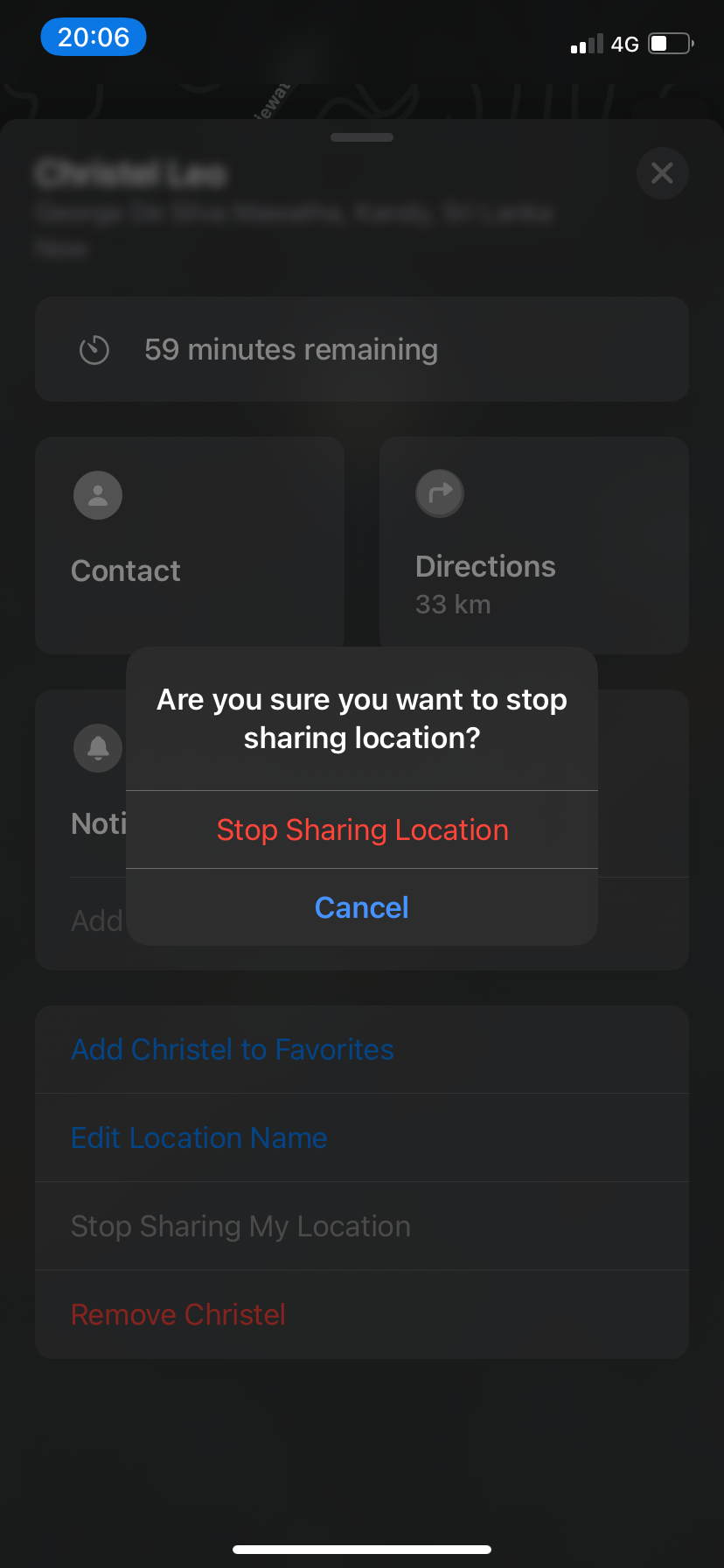 Disabling location sharing for the contact.