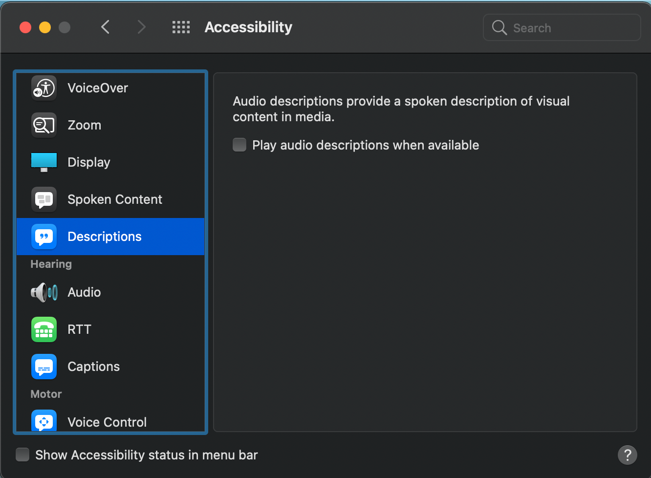 Accessibility Descriptions on Mac