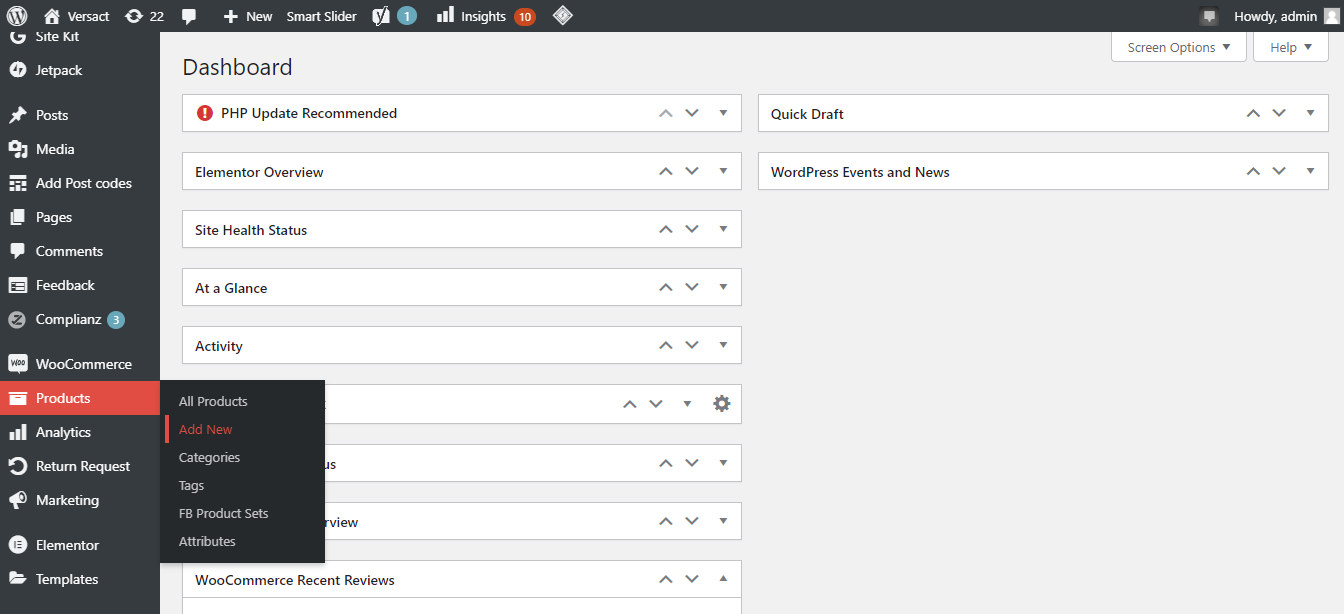 Adding New Product Page In WordPress Dashboard