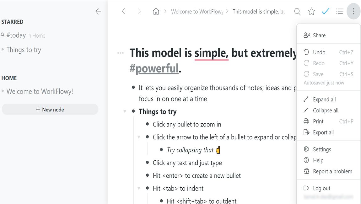 Use WorkFlowy as online notepad