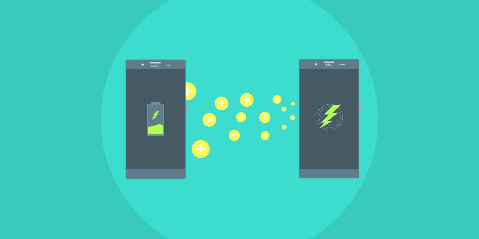 An image with two Android phones depicting low battery and charging signs