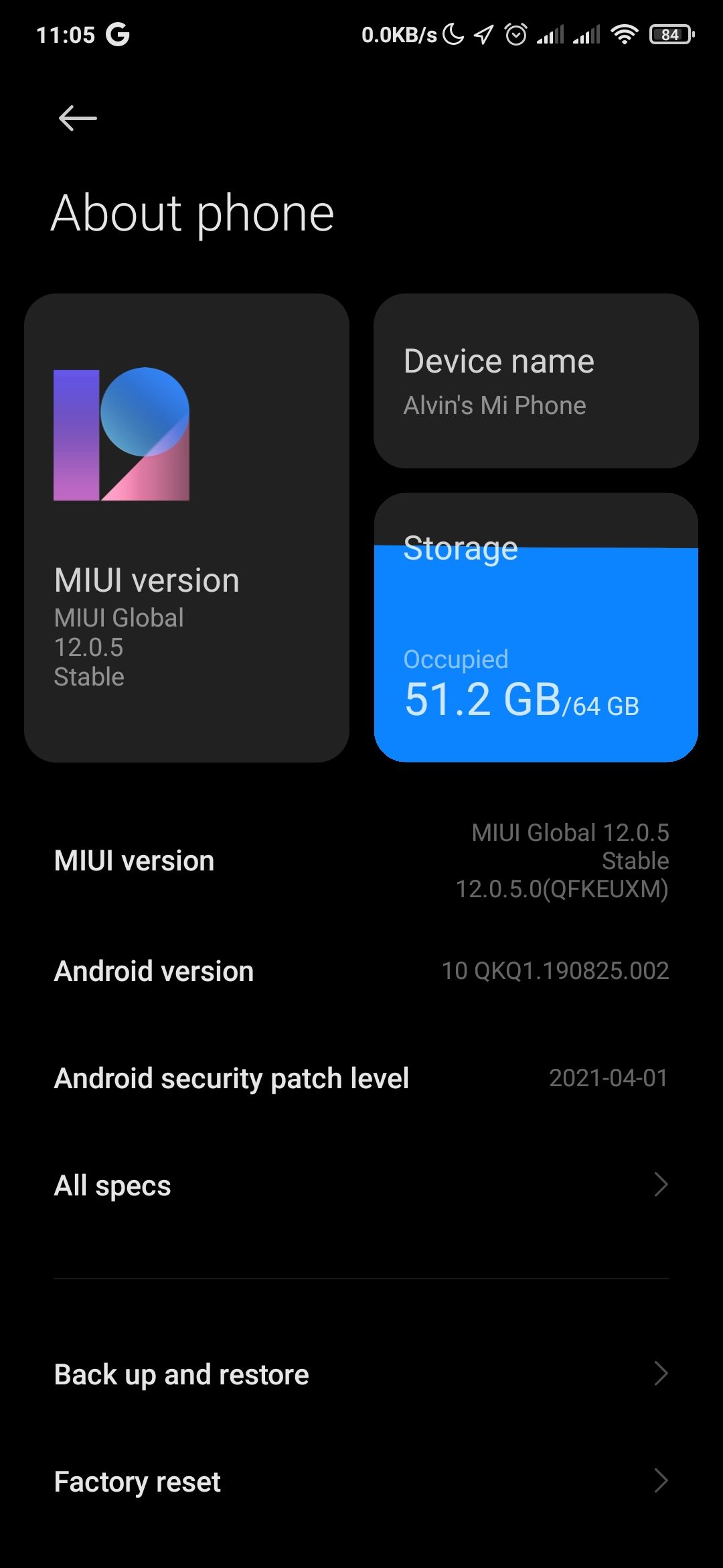 Storage space overview on MIUI custom Android ROM
