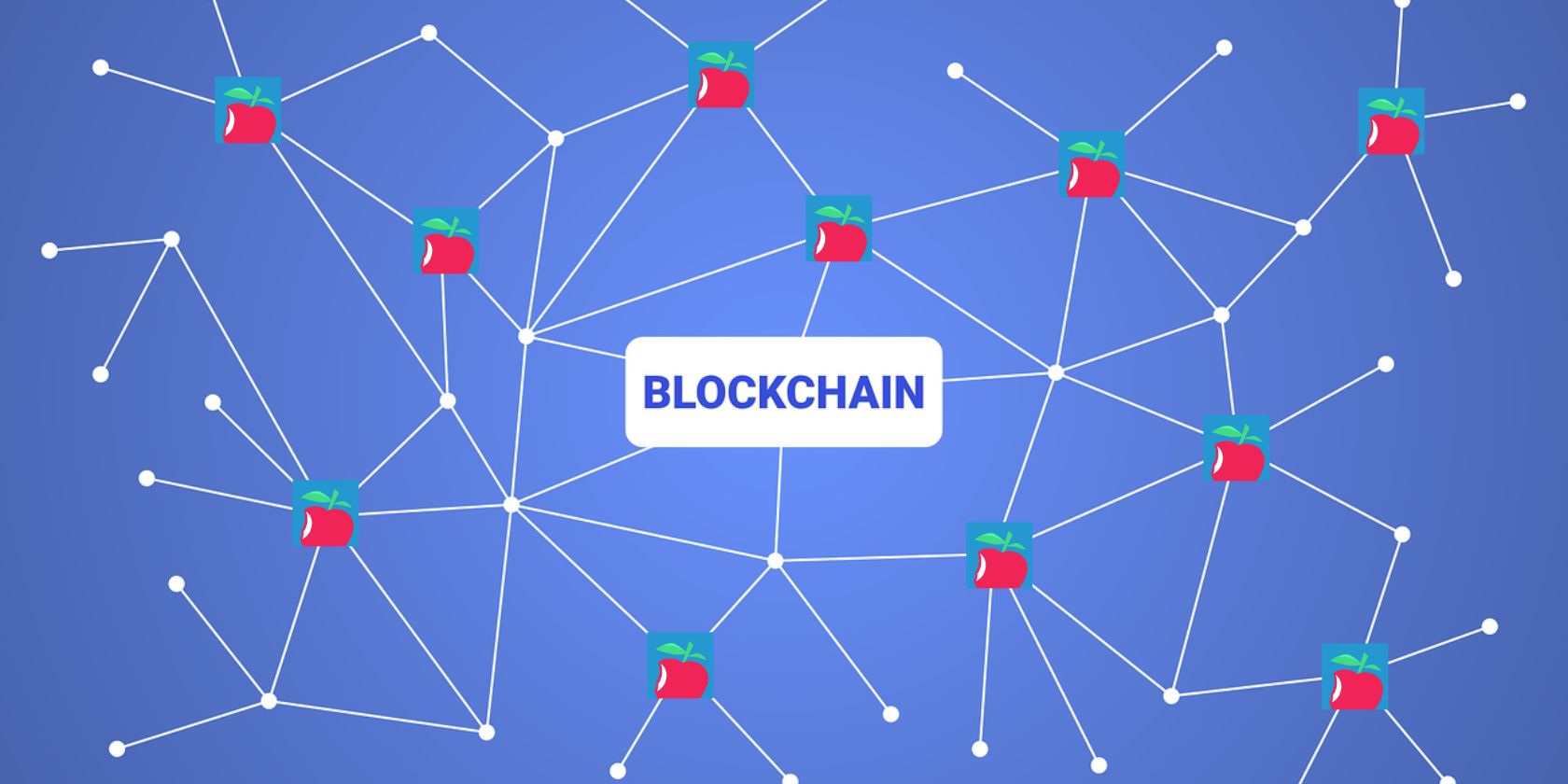 A graphic representing the blockchain using the Apple Daily logo as blocks.