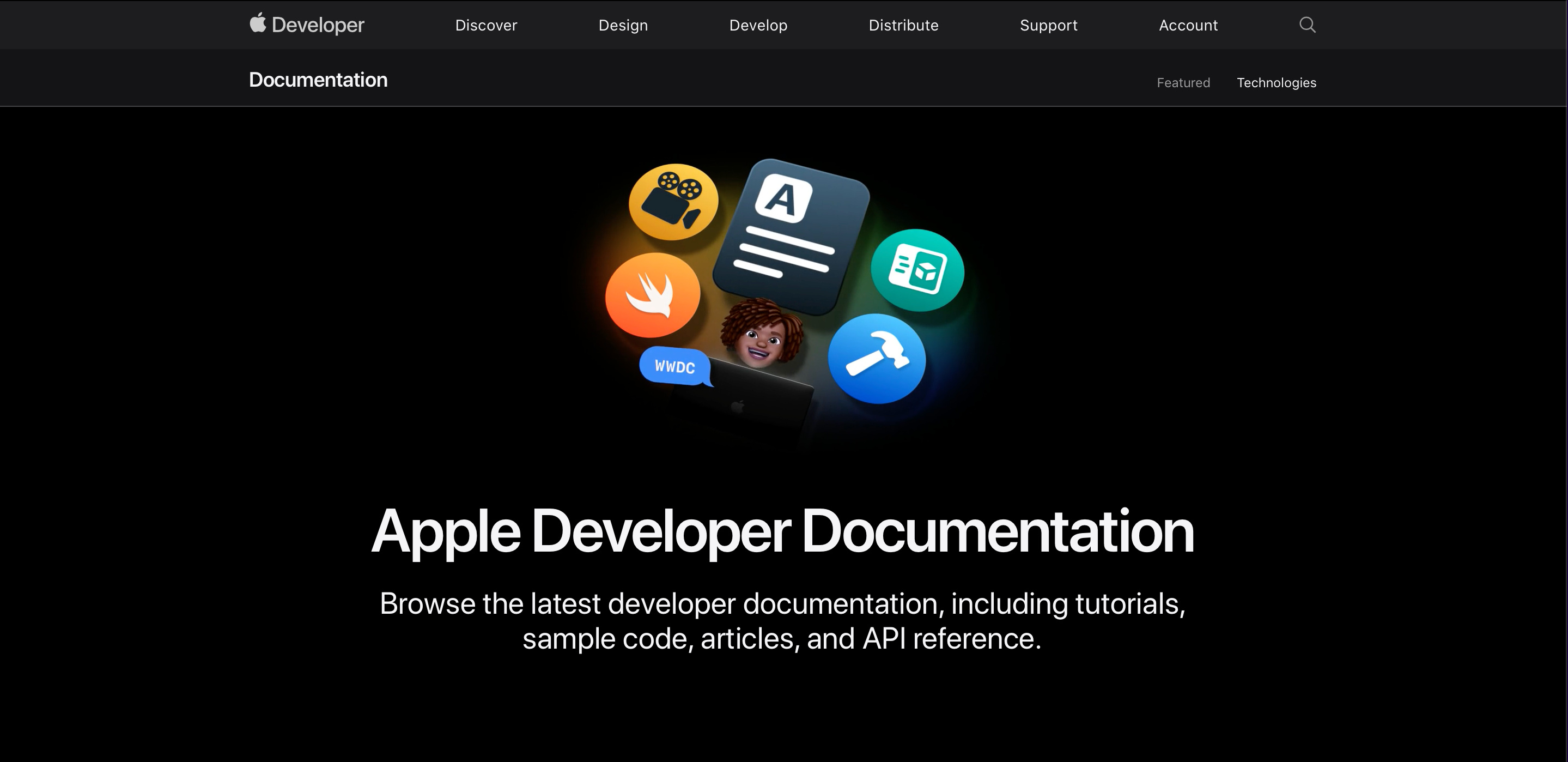 A screenshot from Apple's Developer page showing the new documentation for APIs.
