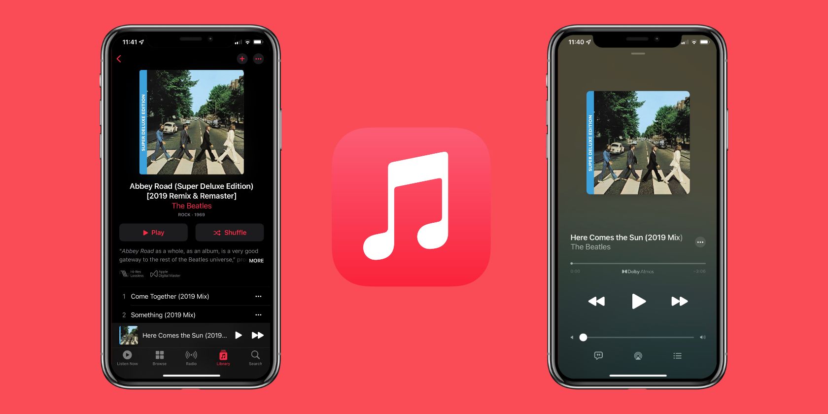 Screenshots of Spatial and Lossless tracks on Apple Music with the Apple Music logo.