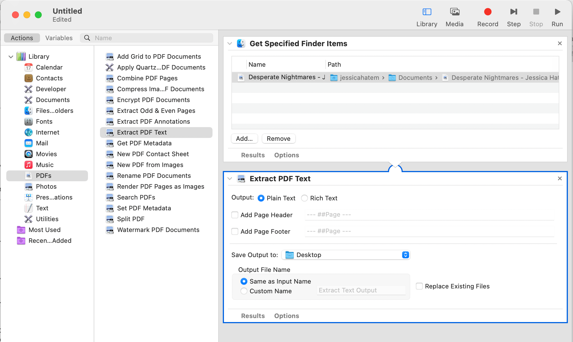 how to use automator mac to edit a pdf