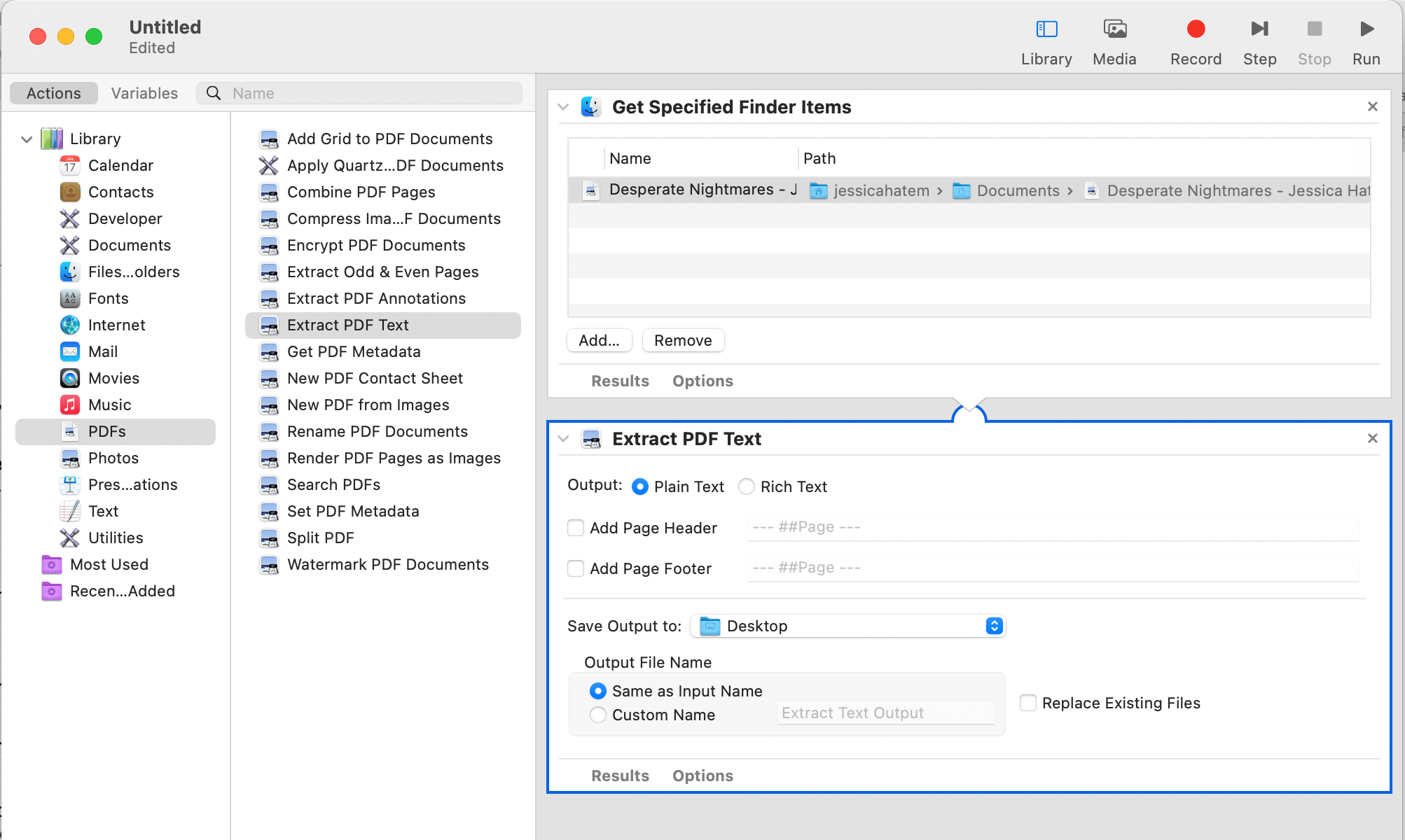 So konvertieren Sie ein PDF in Word auf einem Mac - Automator extract PDF text workflow