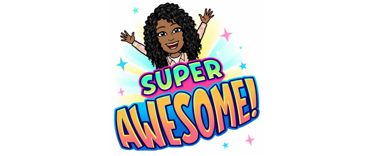 Bitmoji happy lady with super awesome script