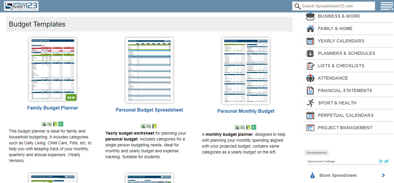 Browsing Through Excel Templates in Budget Templates Category on Spreadsheet123 Website - I 5 migliori siti Web per scaricare modelli Excel gratuiti
