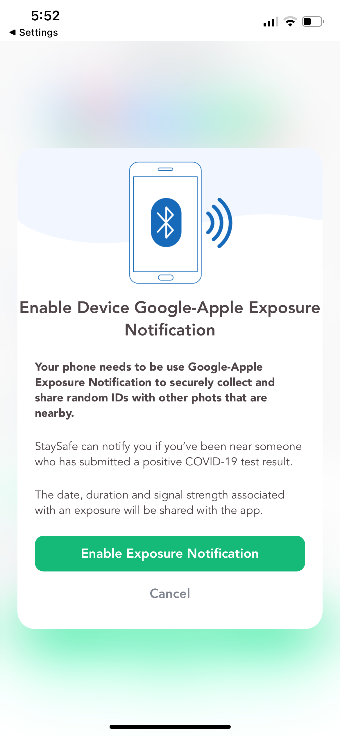 COVID Tracing App Enable Exposure Notifications