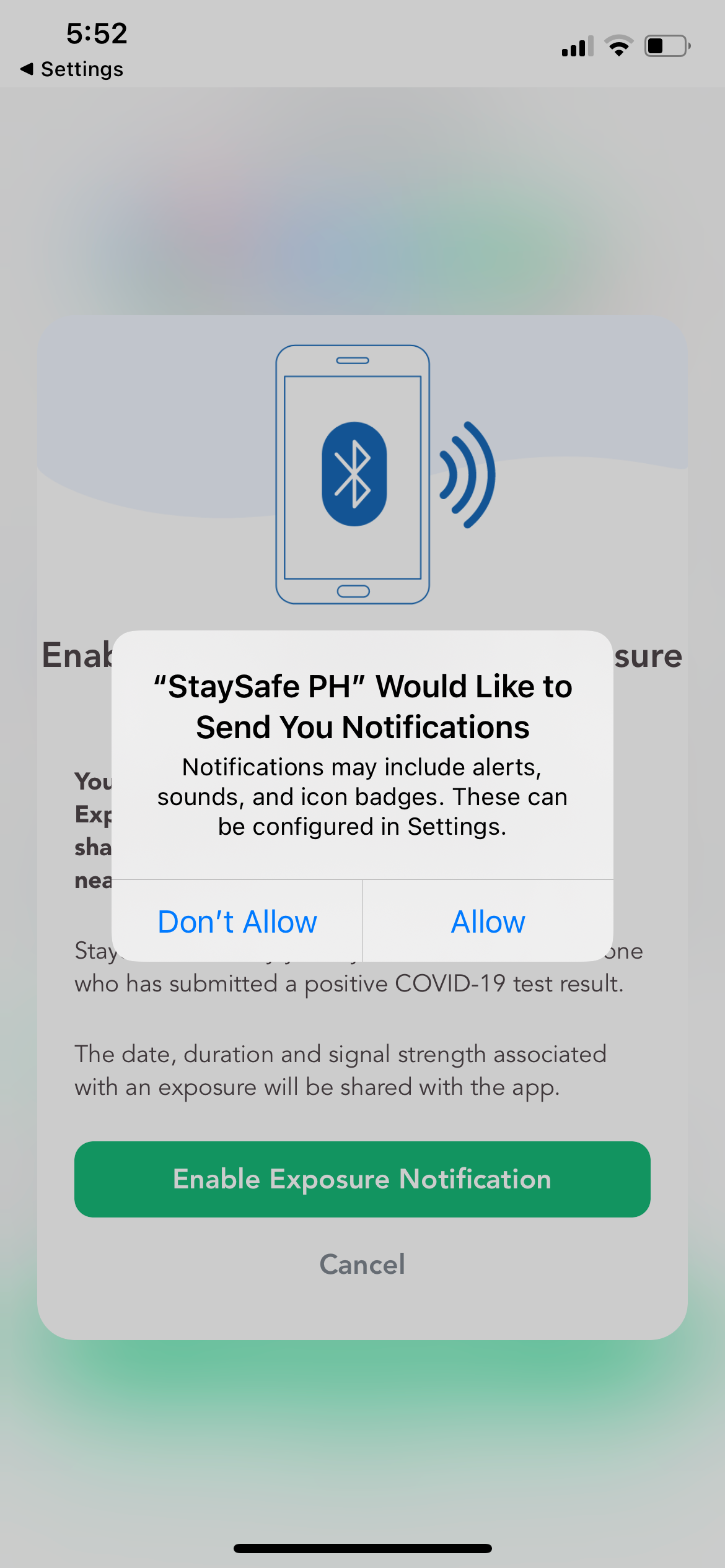 COVID Tracing App Enable Notifications