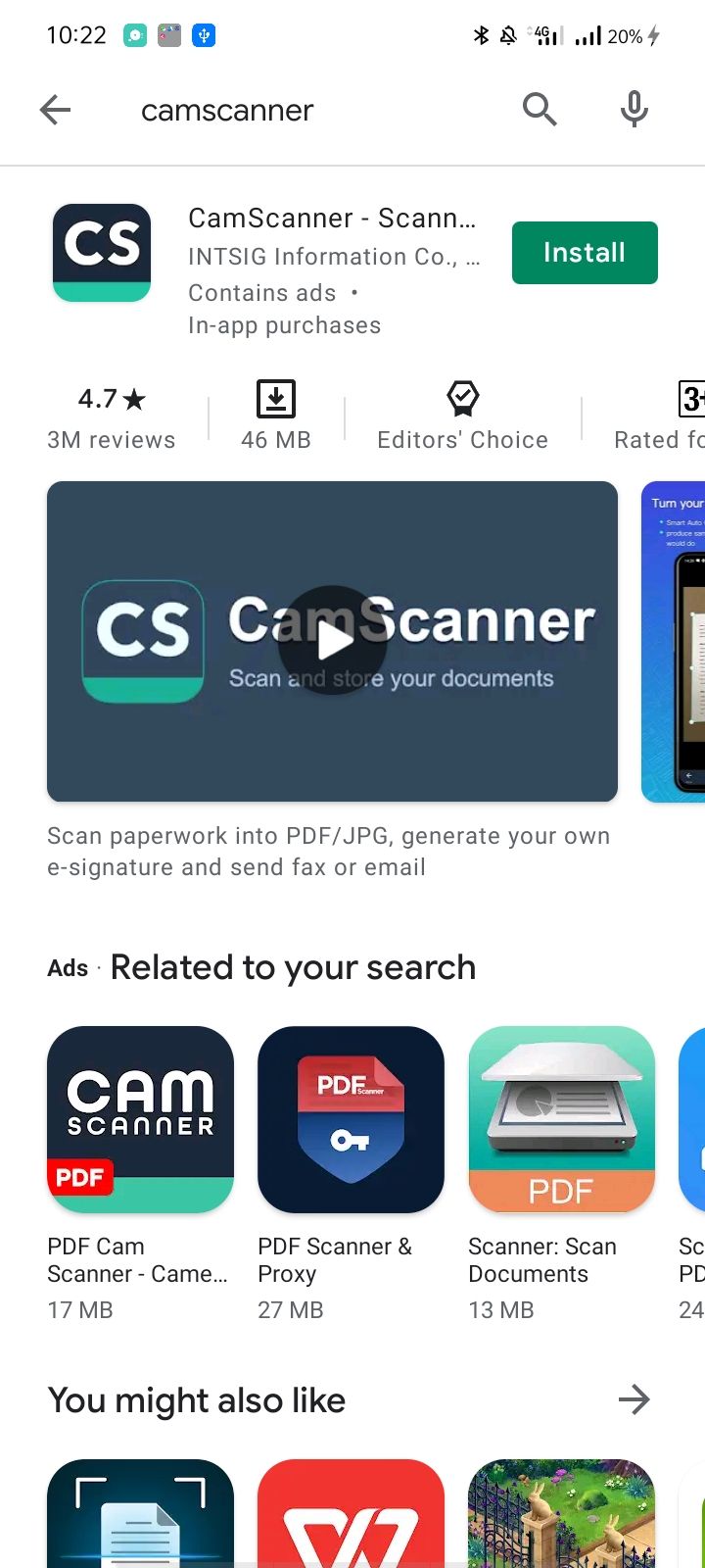 CamScanner App in PlayStore
