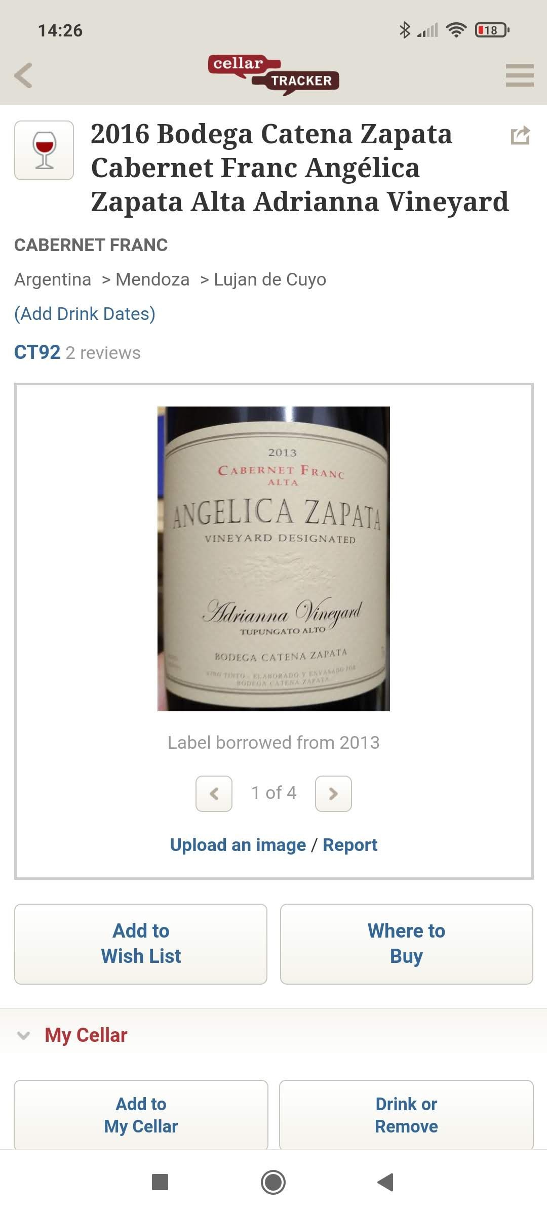Cellar Tracker wine label