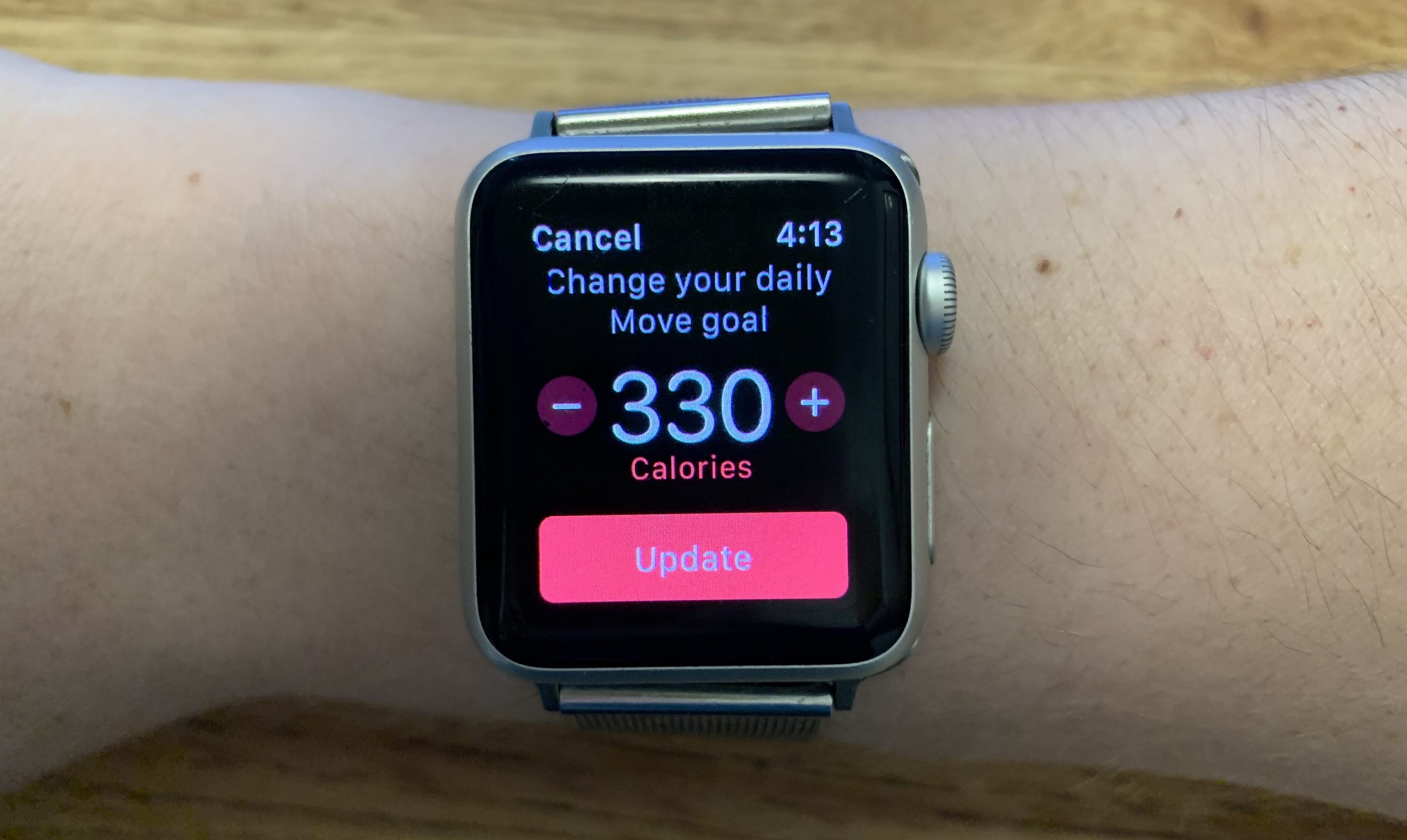 Move Goal being altered on an Apple Watch worn on a wrist