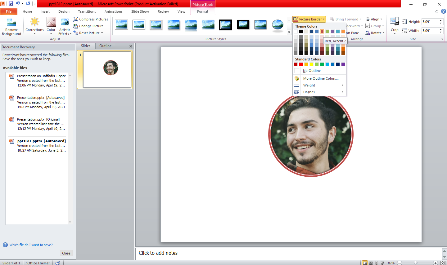 Changing the Color Of Border in PowerPoint - Come ritagliare un’immagine in un cerchio perfetto in PowerPoint