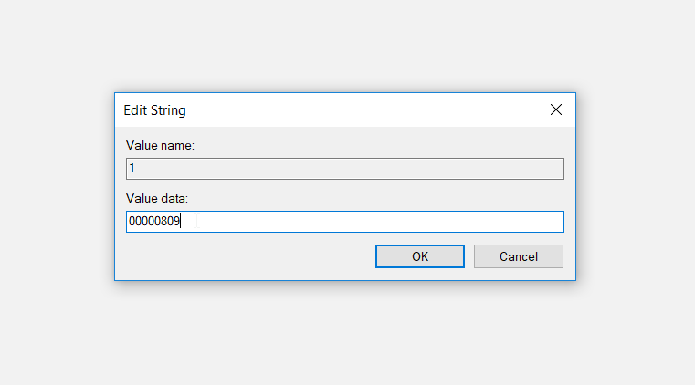 Changing the Value data to configure the language settings