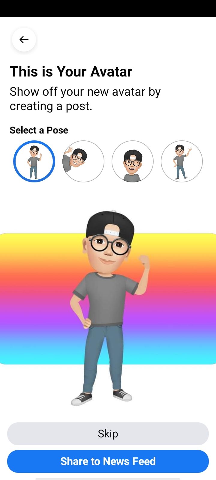 Choosing a Pose For Creating Avatar In Facebook