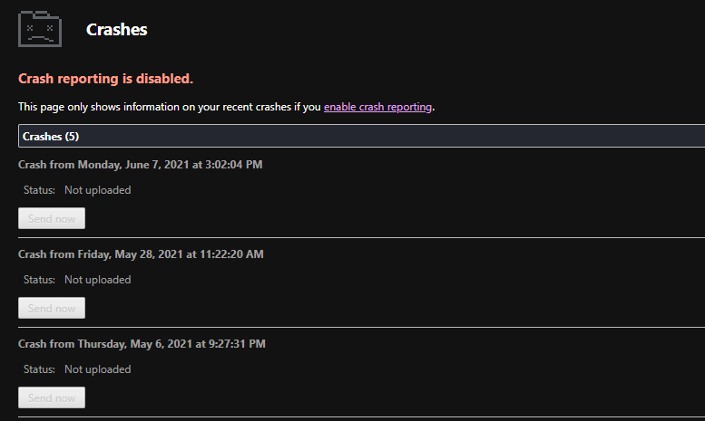 Chrome Crash Reporting Dark