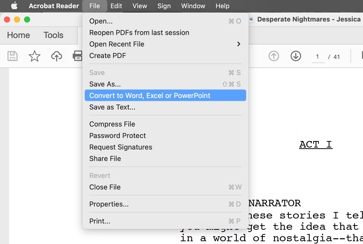 So konvertieren Sie ein PDF in Word auf einem Mac - Convert option in Adobe Acrobat