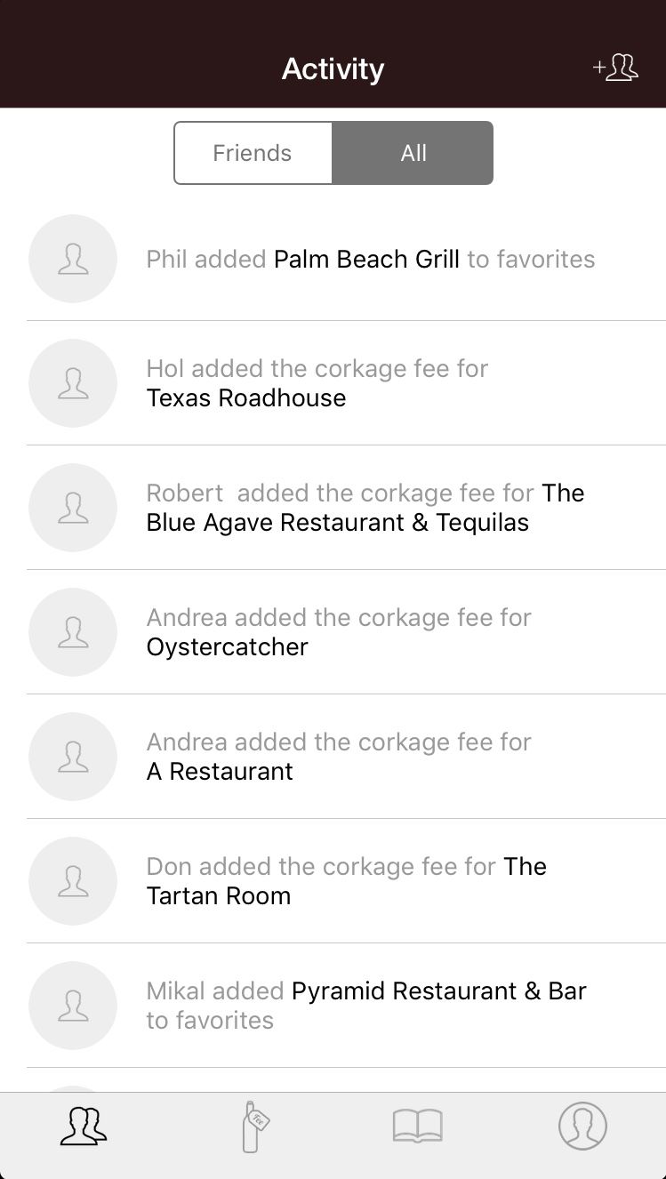Corkage Fee app user activity