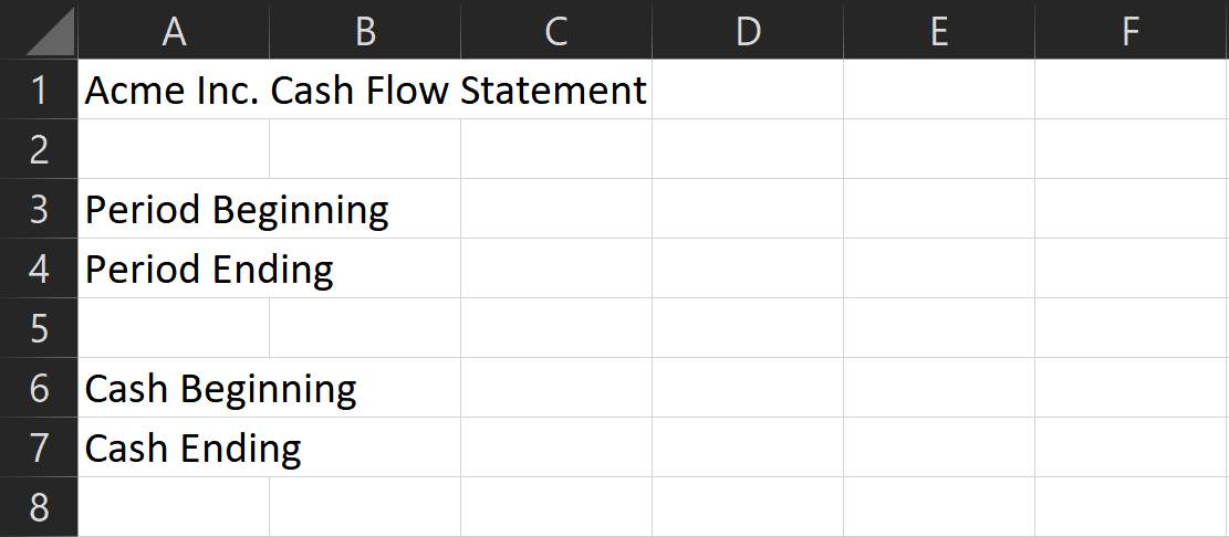 criar e Excel arquivo para uma demonstração de fluxo de Caixa