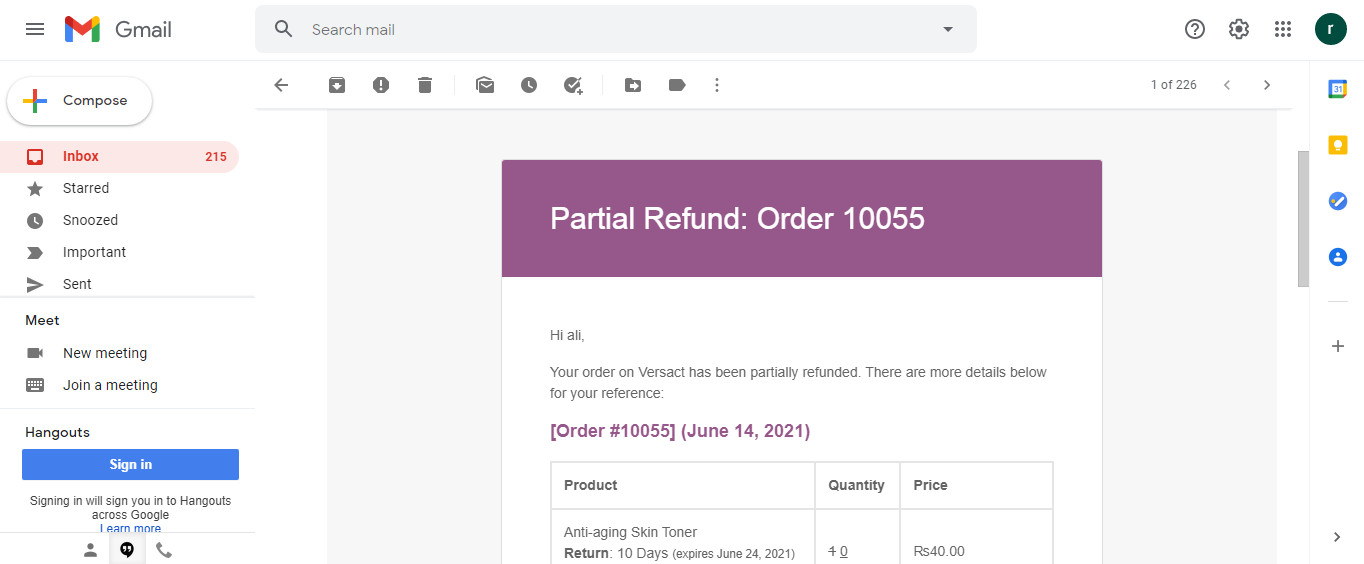 Customers Receiving Email For Partial Refund