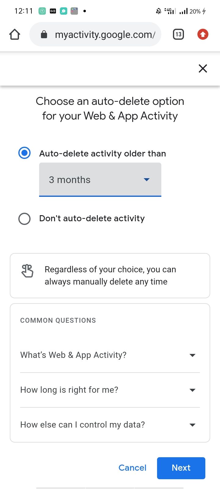 Deleting Activity Older Than 3 Months in Chrome