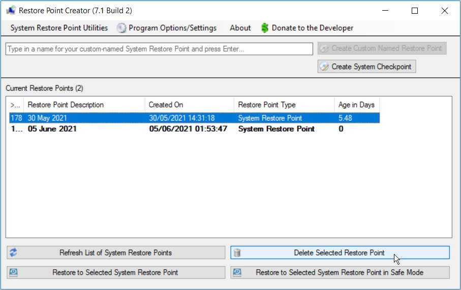 Deleting Individual Restore Points Using a Third-Party Tool