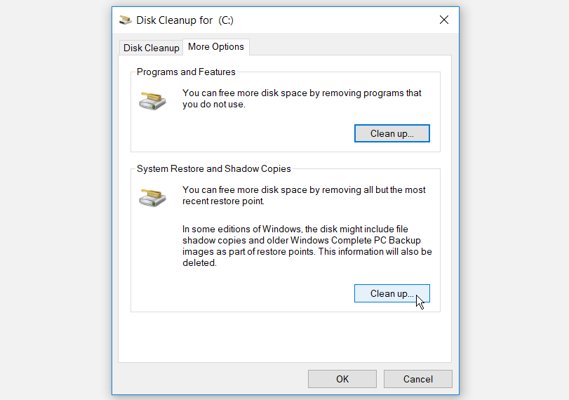 Deleting Multiple System Restore Points Using Disk Cleanup