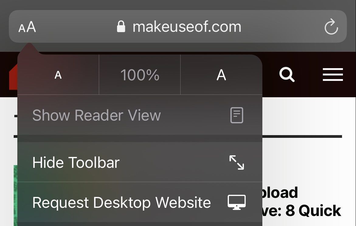 Safari Settings on MakeUseOf Screenshot