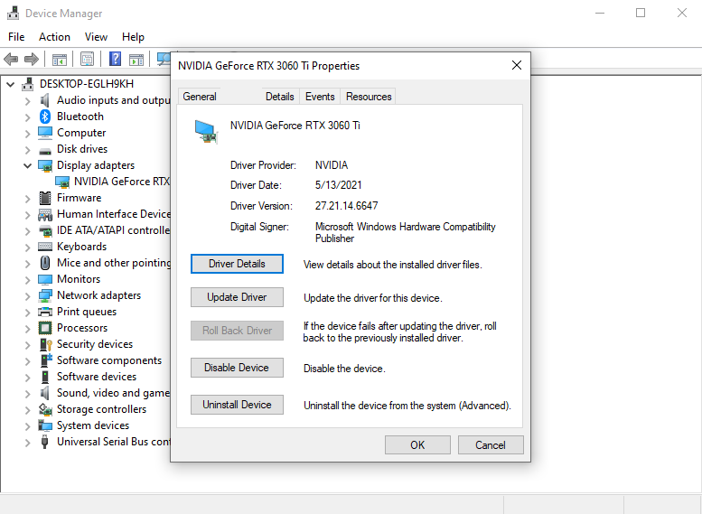 Device Manager Driver Tab