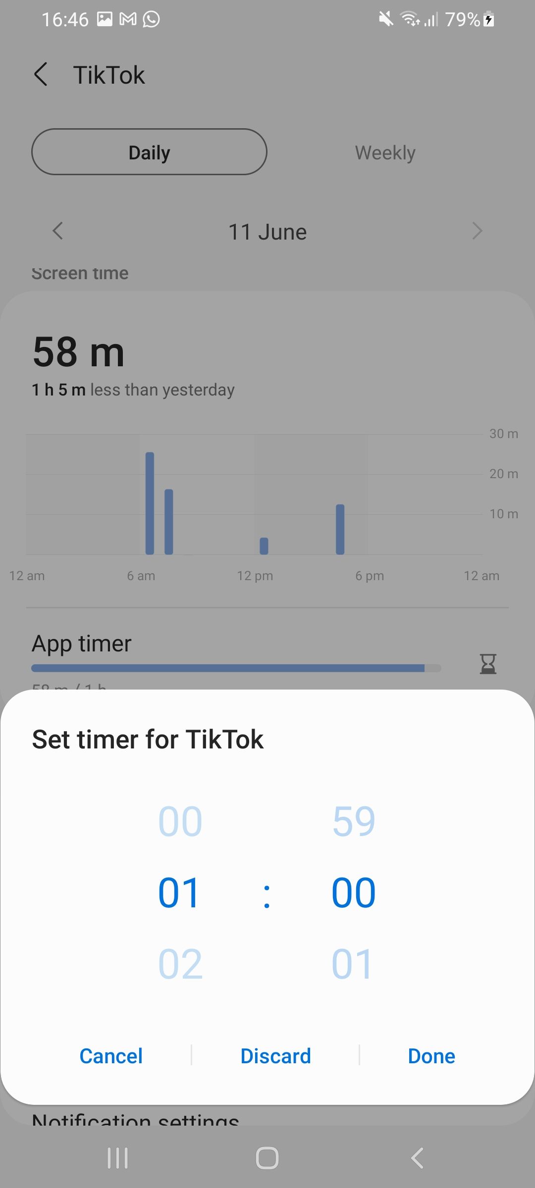 Set app timer in digital wellbeing dashboard