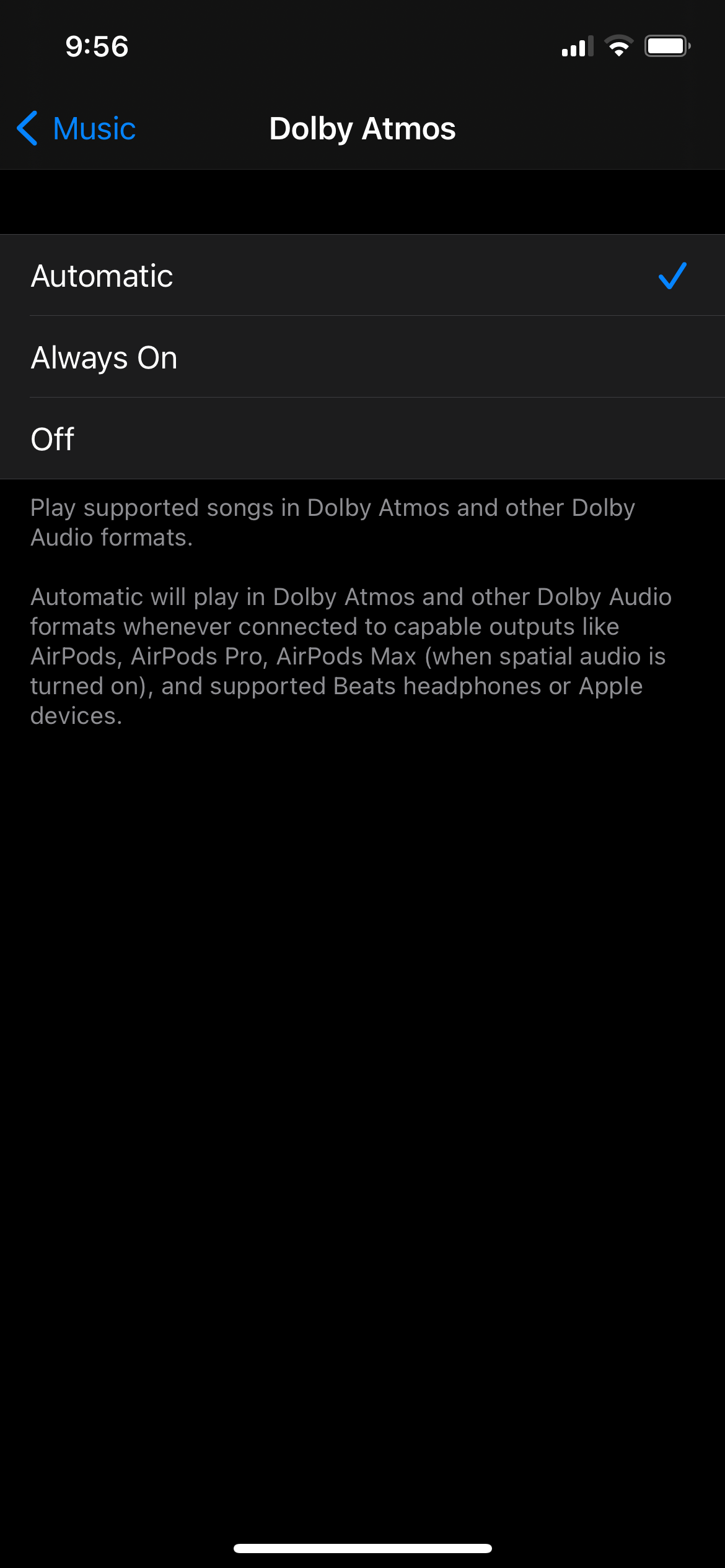 Dolby Atmos Options on iPhone