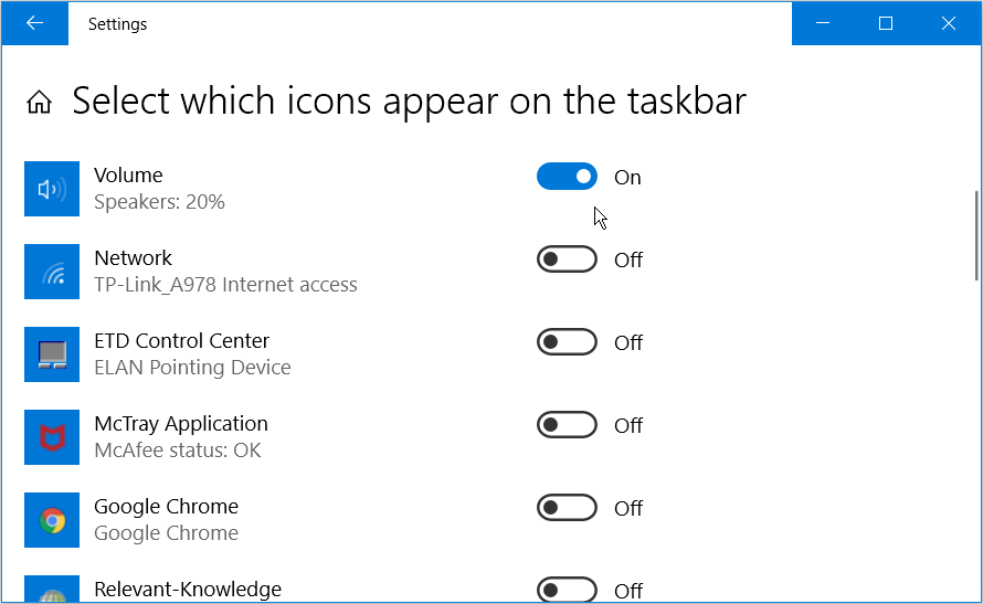 Enabling hidden volume icon