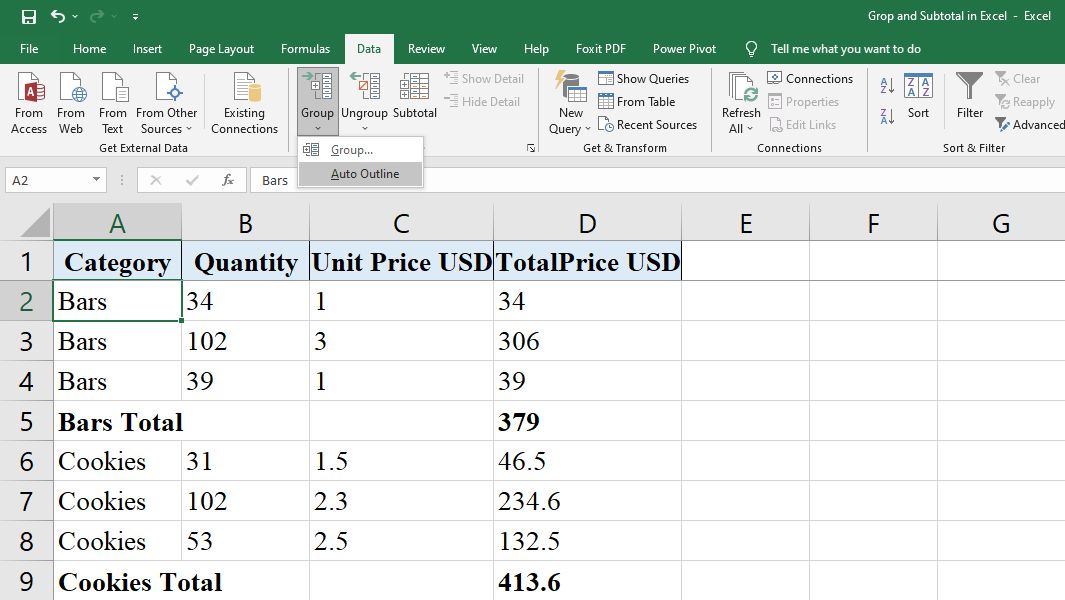 excel group auto outline